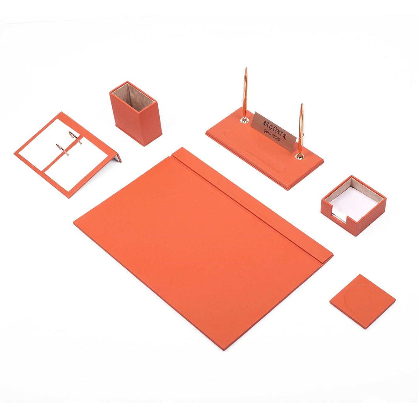 MOOG Leather Desk Set - 8 Accessories - Orange - 8 PCS - themonogram manor 