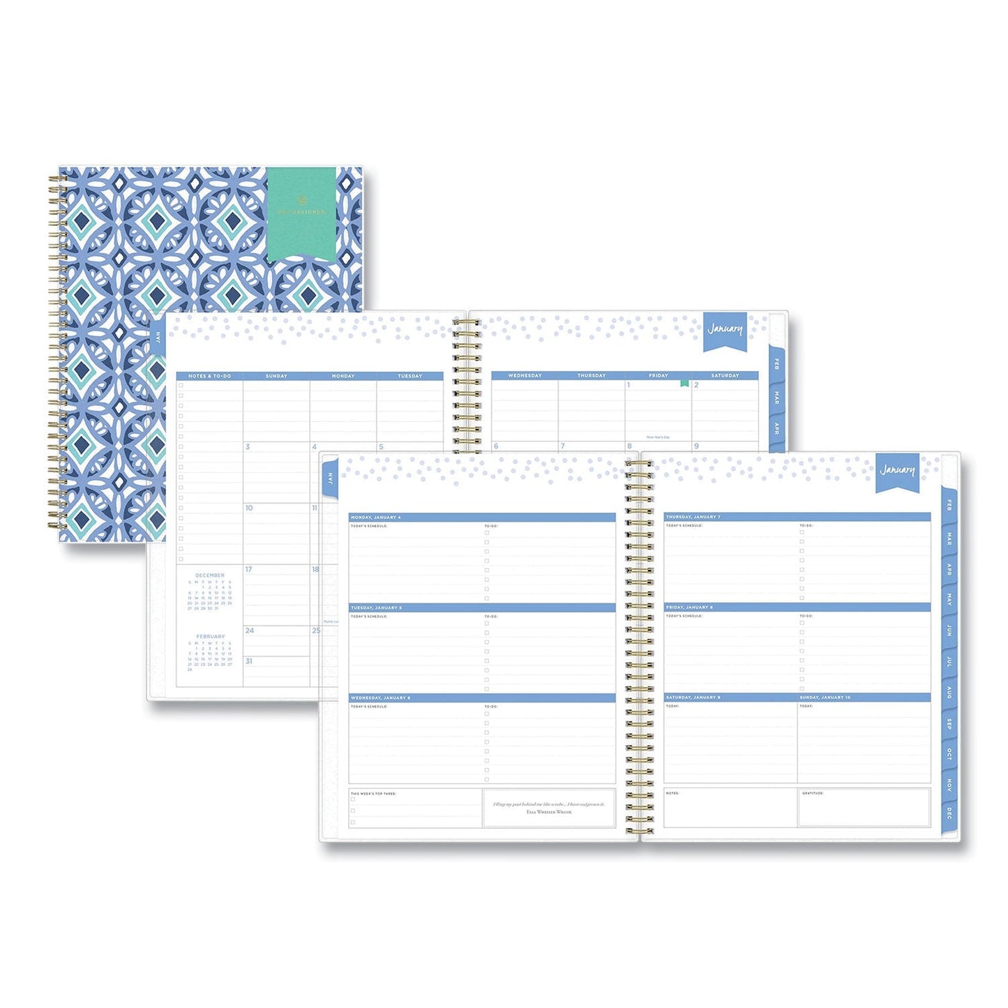 Blue Sky Day Designer Tile Weekly/Monthly Planner, Tile Artwork, 11 x 8.5, Blue/White Cover, 12 - Month (Jan to Dec): 2023 - themonogram manor 
