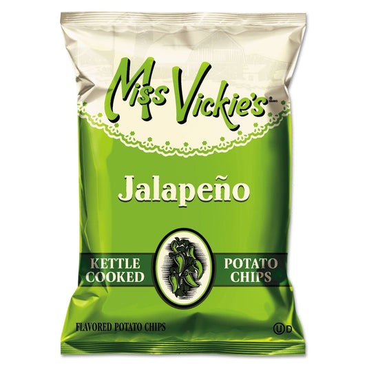 Miss Vickie's Kettle Cooked Jalapeno Potato Chips, 1.38 oz Bag, 64/Carton - themonogram manor 