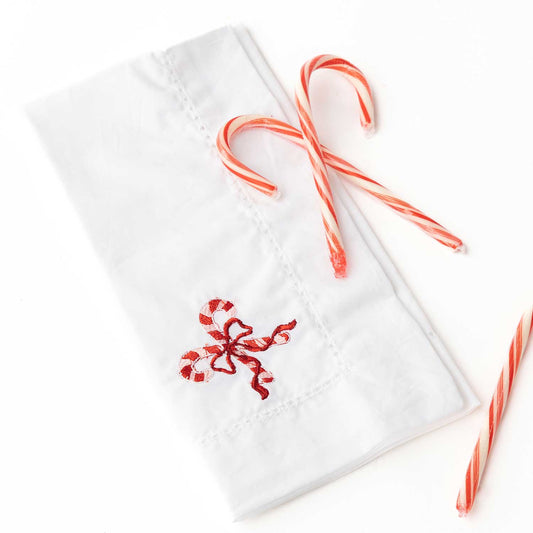 Candy Cane Embroidered Cotton Dinner Napkin - themonogram manor 