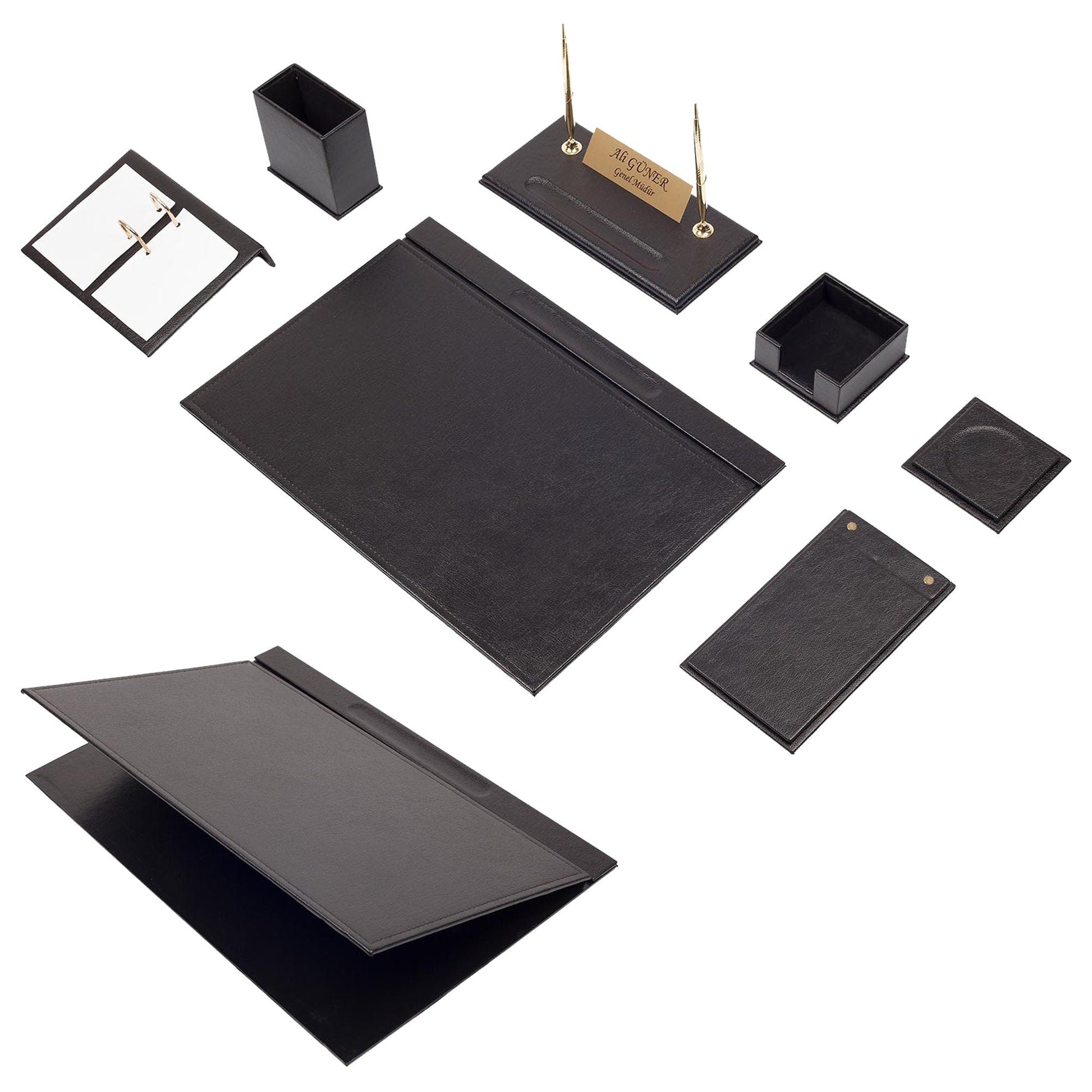 MOOG Leather Desk Set - Turquoise - 9 PCS - themonogram manor 