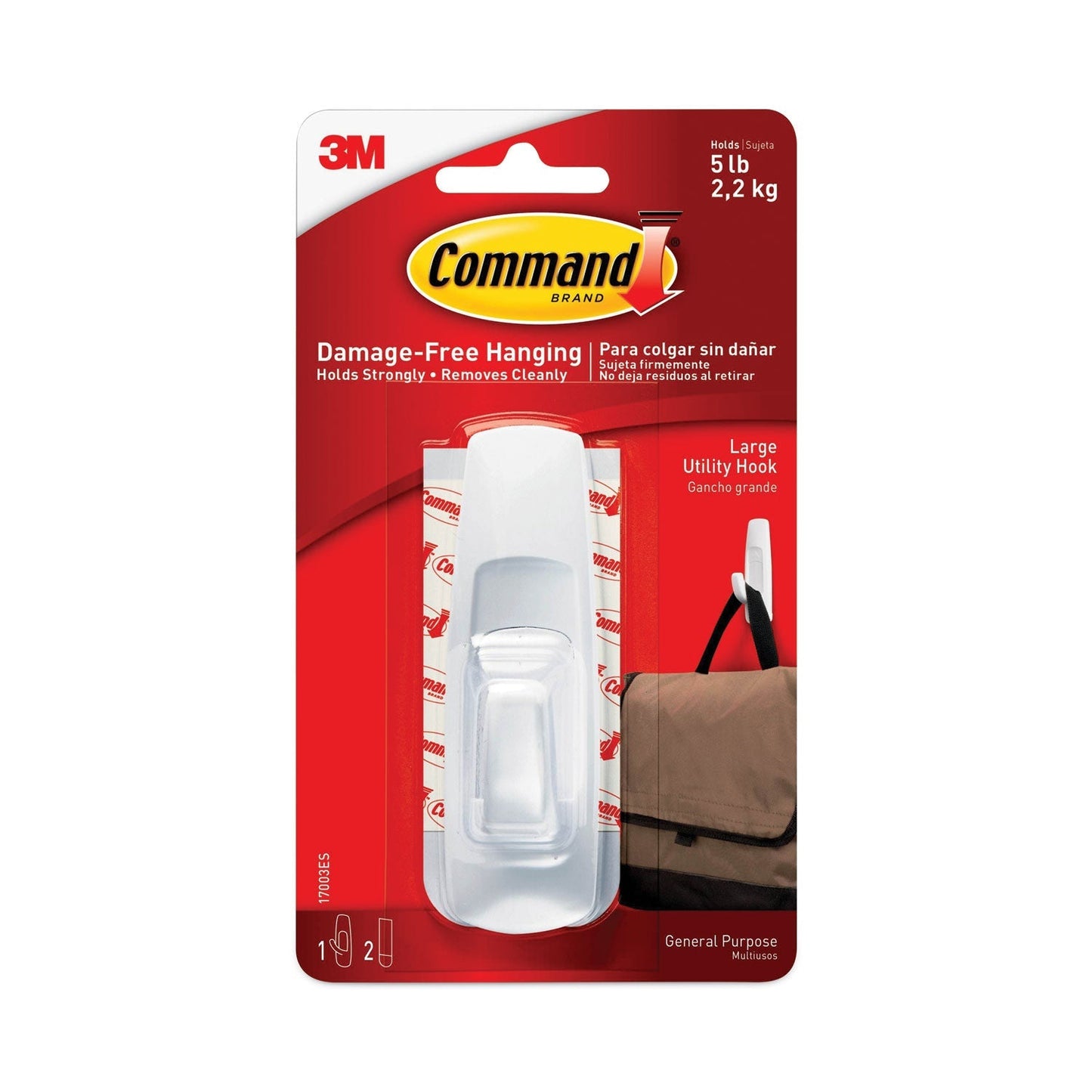 Command General Purpose Hooks, Large, 5 lb Cap, White, 1 Hook and 2 Strips/Pack - themonogram manor 