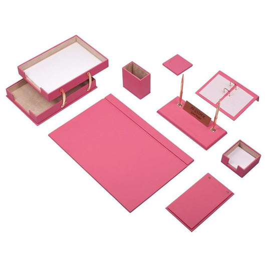 MOOG Leather Desk Set - Double Document Tray - Pink - 10 PCS - themonogram manor 