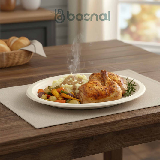 Bosnal - Sugarcane Bagasse Compostable Plates, 10 inch, Oval - themonogram manor 