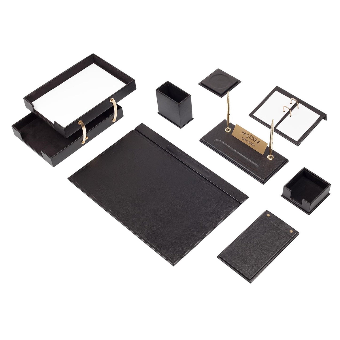 MOOG Leather Desk Set - Double Document Tray - Gray - 10 PCS - themonogram manor 