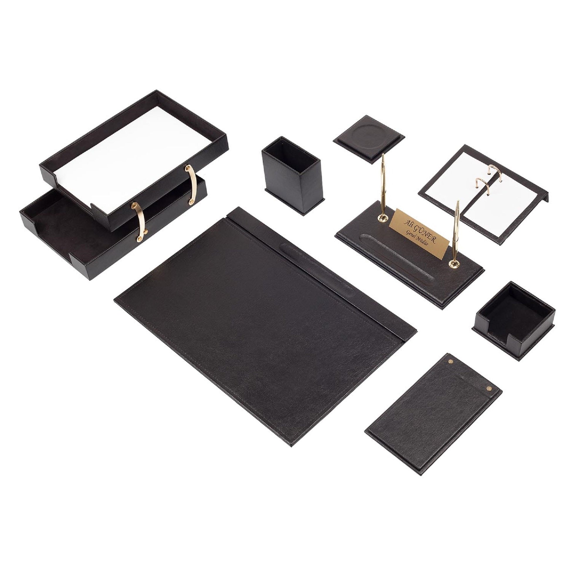 MOOG Leather Desk Set - Double Document Tray - Gray - 10 PCS - themonogram manor 