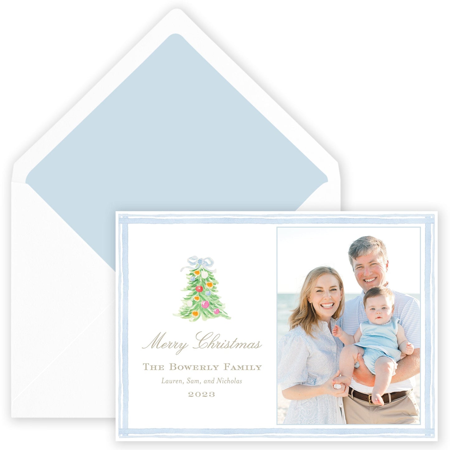 oh, christmas tree blue horizontal holiday card - themonogram manor 