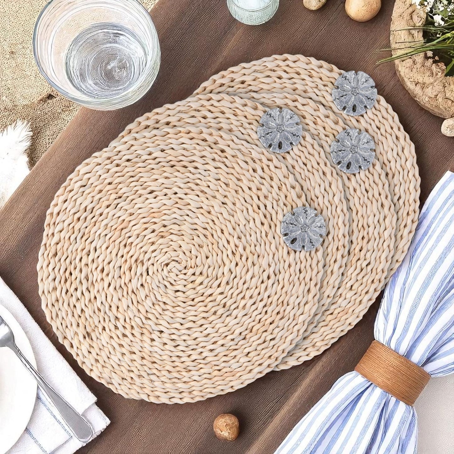Sand Dollar Twisted Seagrass Placemats - set of 4 - themonogram manor 