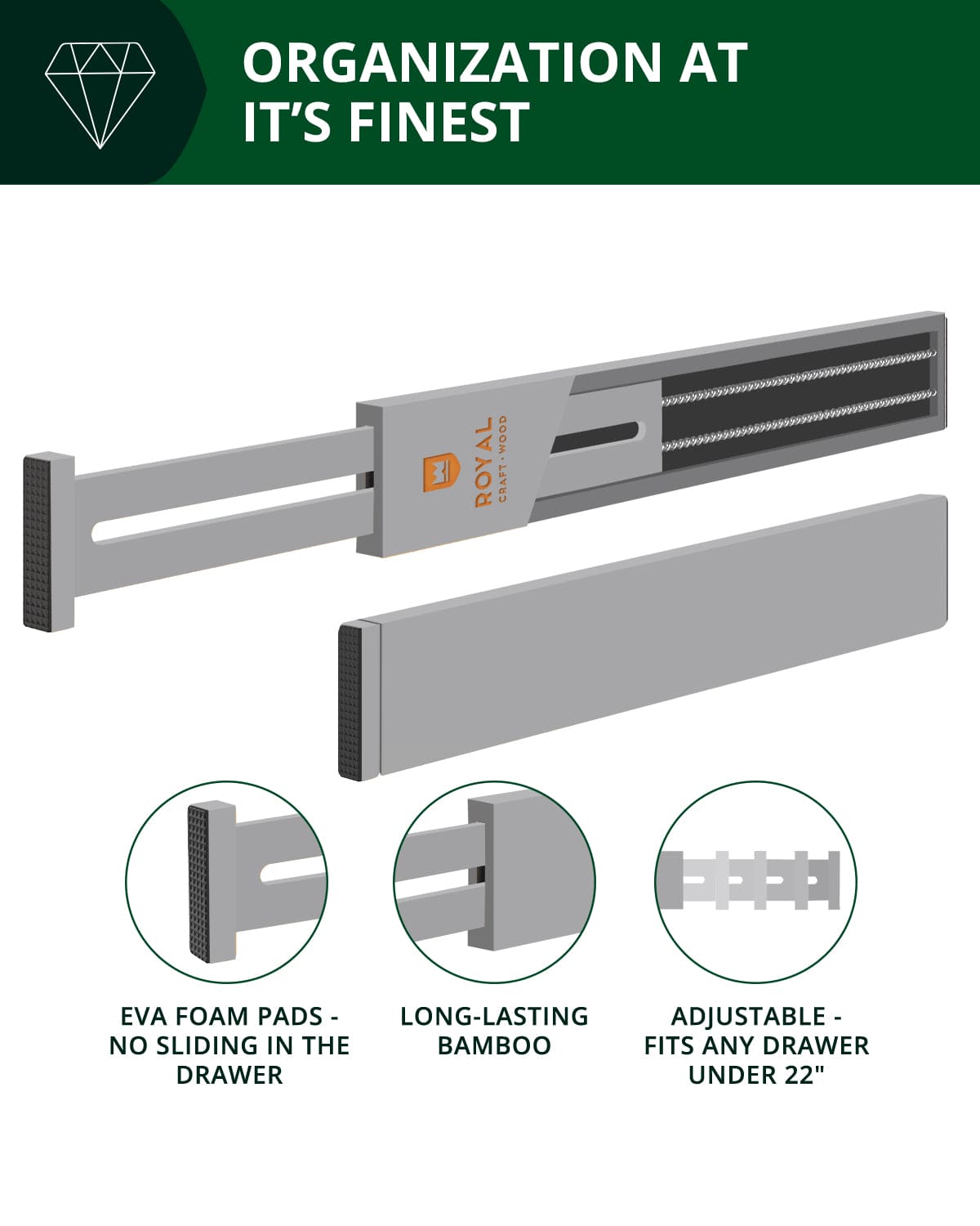 Drawer Dividers 22”, Gray - themonogram manor 
