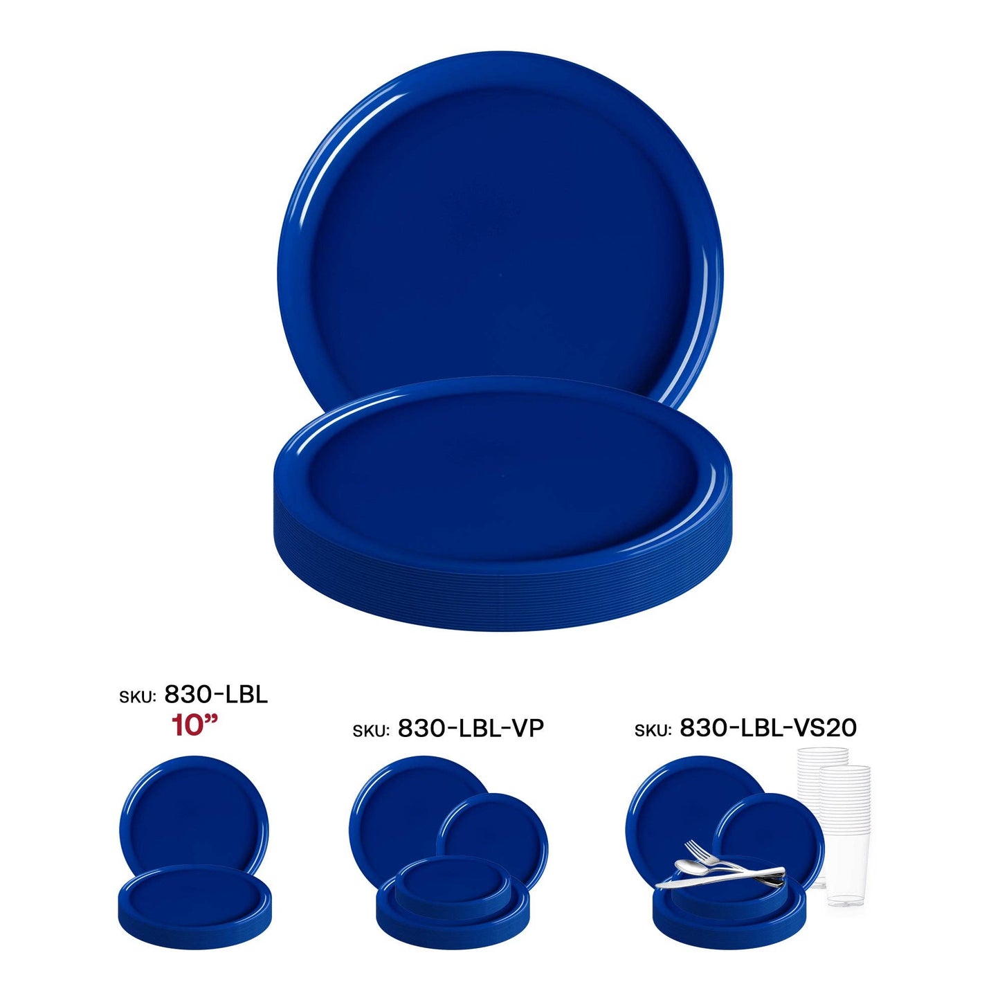 8.5" Blue Flat Round Plastic Appetizer/Salad Plates - 10 pcs - themonogram manor 