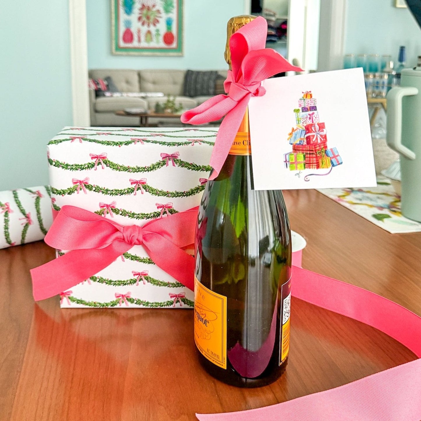 Pink Garland Gift Wrap - themonogram manor 