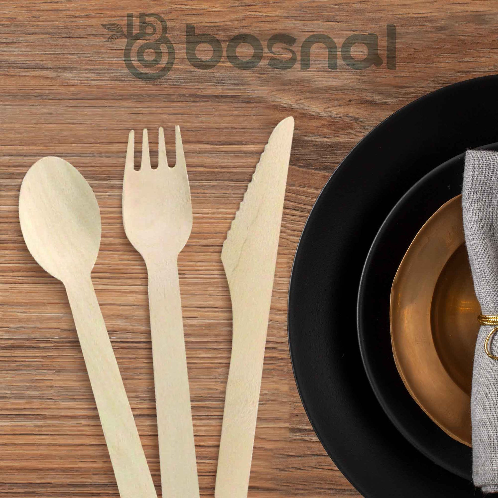 Bosnal – Wooden Disposable Cutlery Set, 6.5 inch, 100 Pcs - themonogram manor 