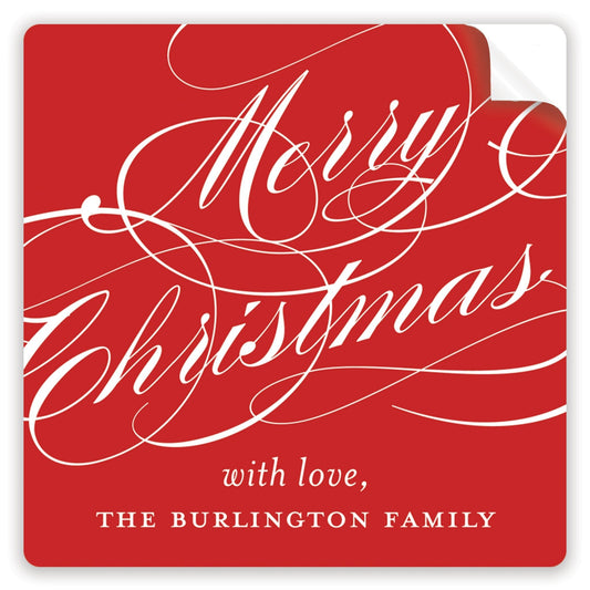 christmas script red holiday stickers - themonogram manor 