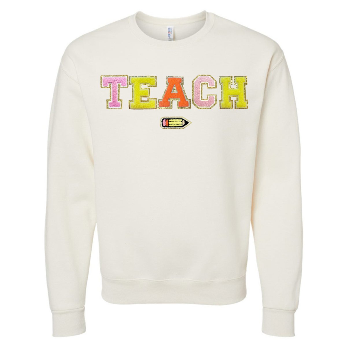 Teach Pencil Letter Patch Crewneck Sweatshirt - themonogram manor 
