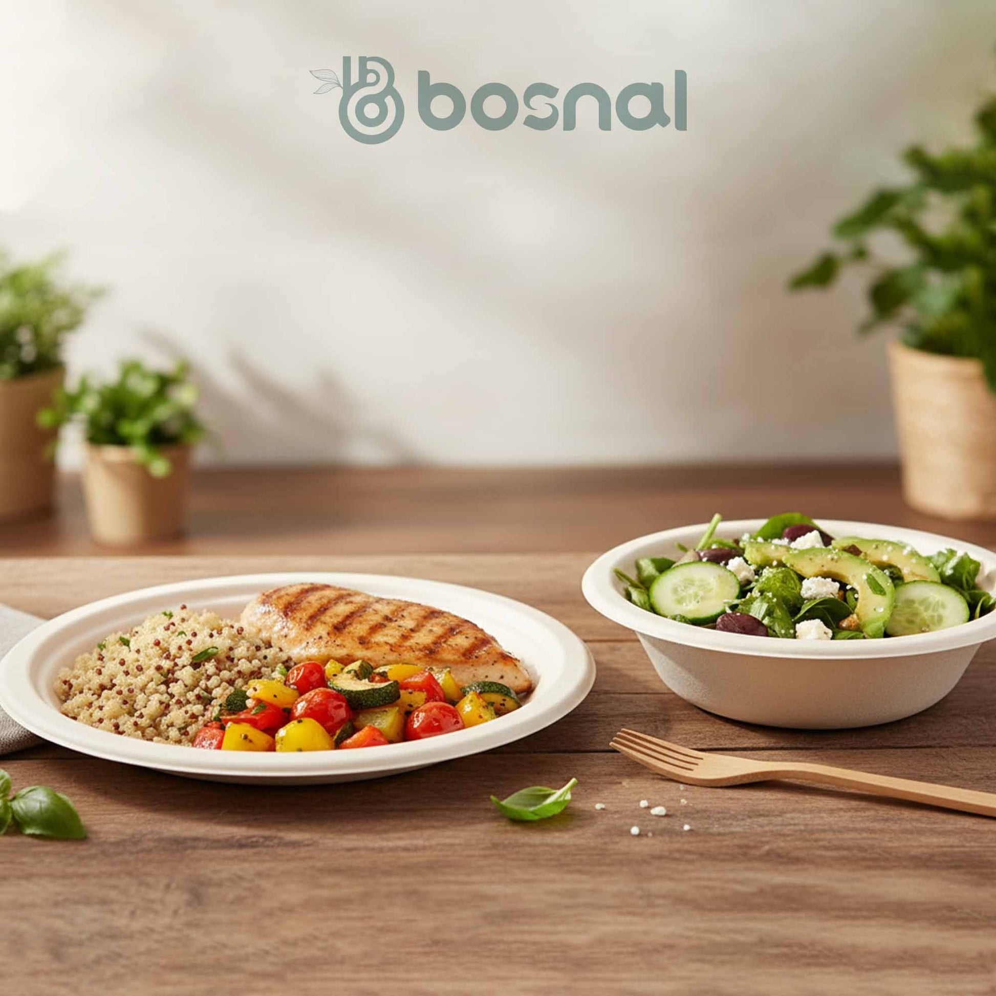 Sugarcane Bagasse Compostable 10 inch Round Plates with 16 Oz Bowls - themonogram manor 