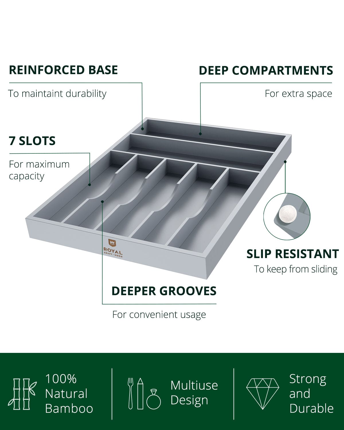 Basic Silverware Drawer Organizer, Gray - themonogram manor 