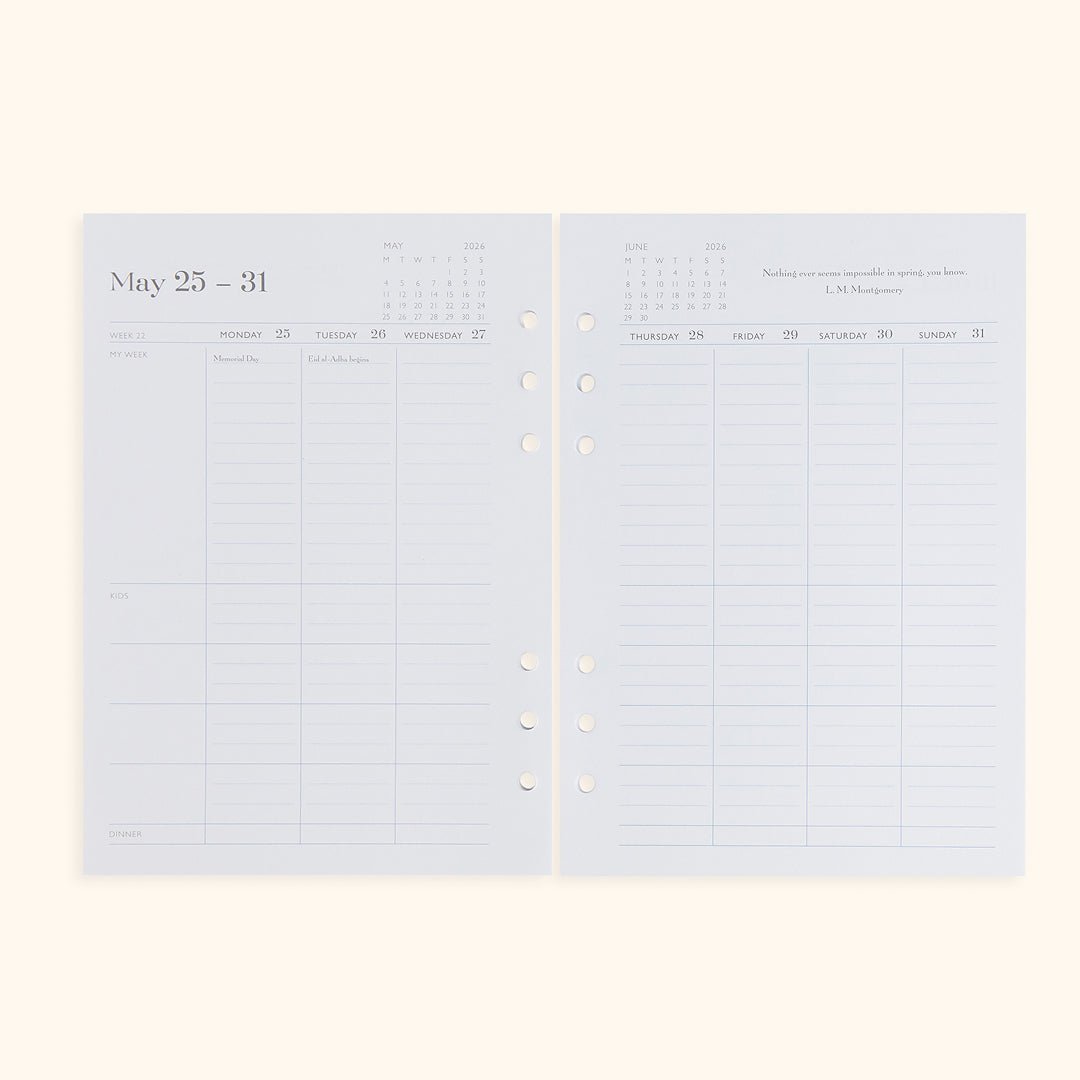 A5 Inserts for Weekly Planner Personal Portfolio 2026 - themonogram manor 