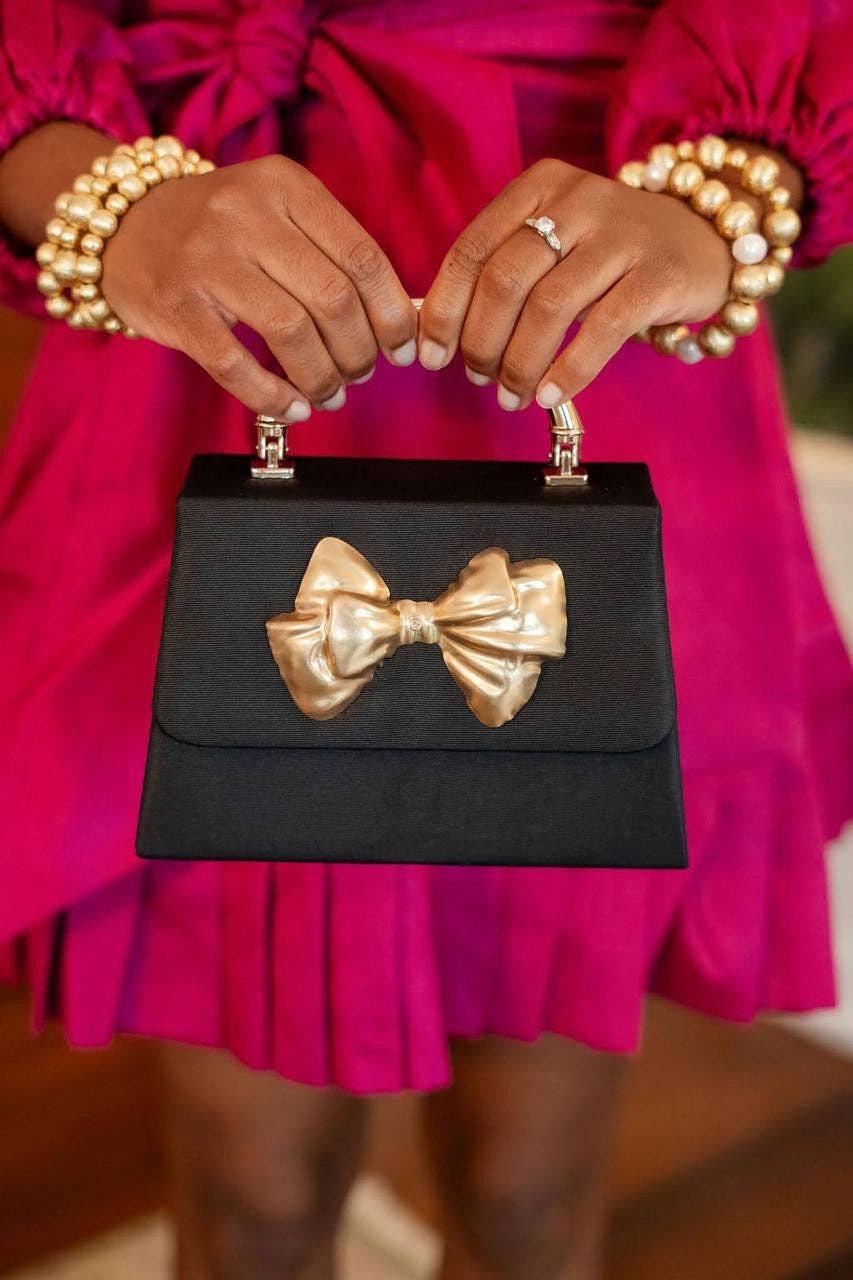 Black Faille Lulu with Gold Handle Handbag - Gold Charms- WS - themonogram manor 