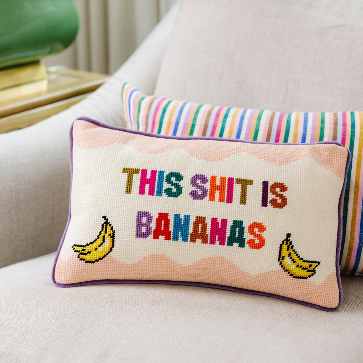 Bananas Needlepoint Pillow - #themonogram manor #