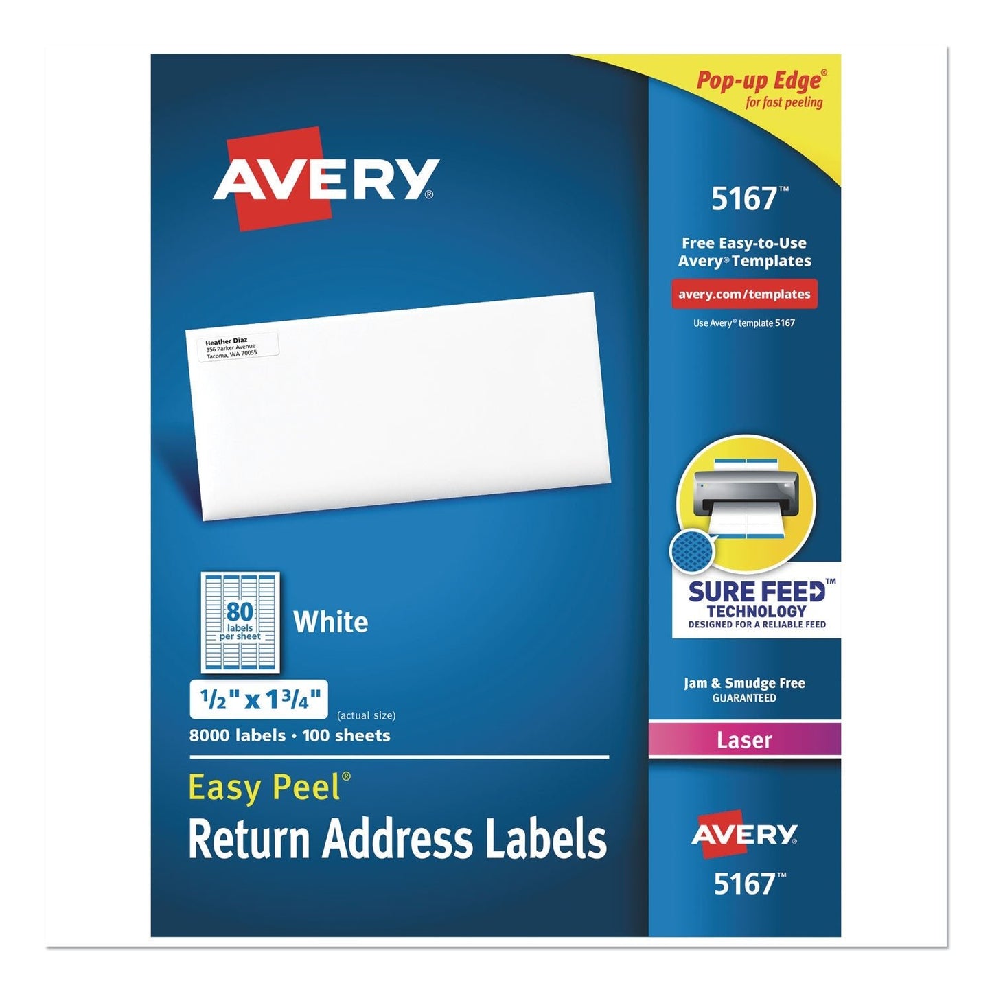 Avery Easy Peel White Address Labels w/ Sure Feed Technology, Laser Printers, 0.5 x 1.75, White, 80/Sheet, 100 Sheets/Box - themonogram manor 