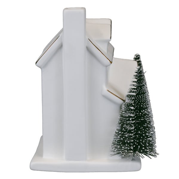 Lit Ceramic House With Trees - themonogram manor 
