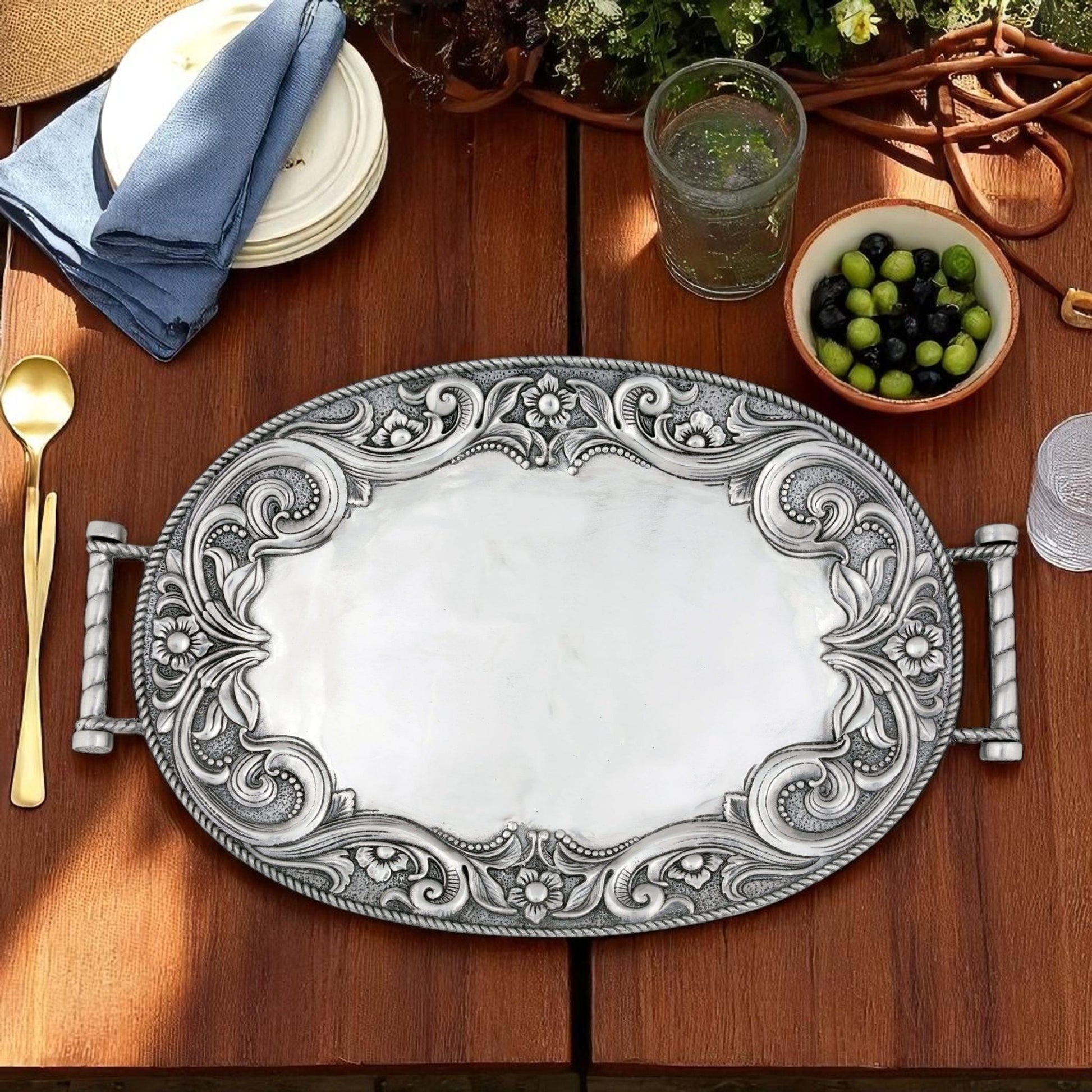 Western Leather Serving Tray - themonogram manor 