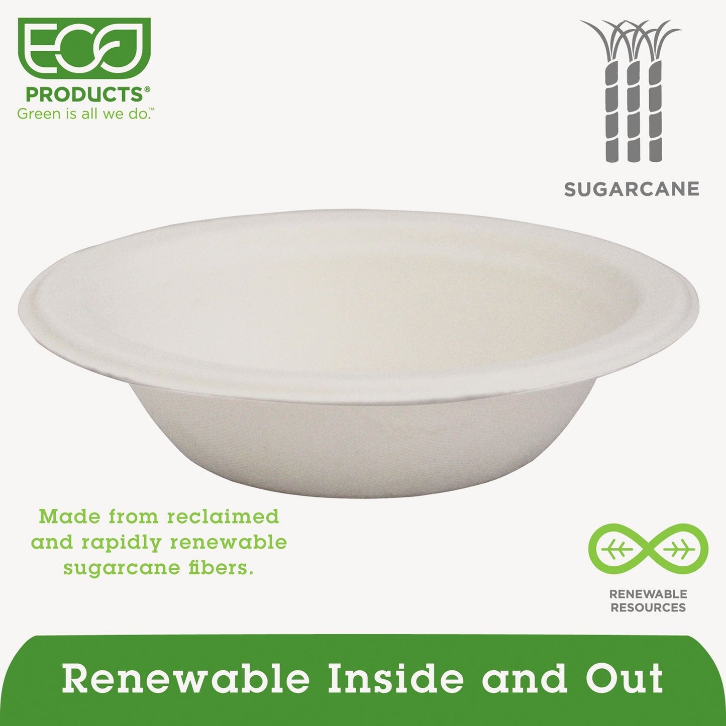 Eco - Products Renewable and Compostable Sugarcane Bowls, 12 oz, Natural White, 50/Packs - themonogram manor 
