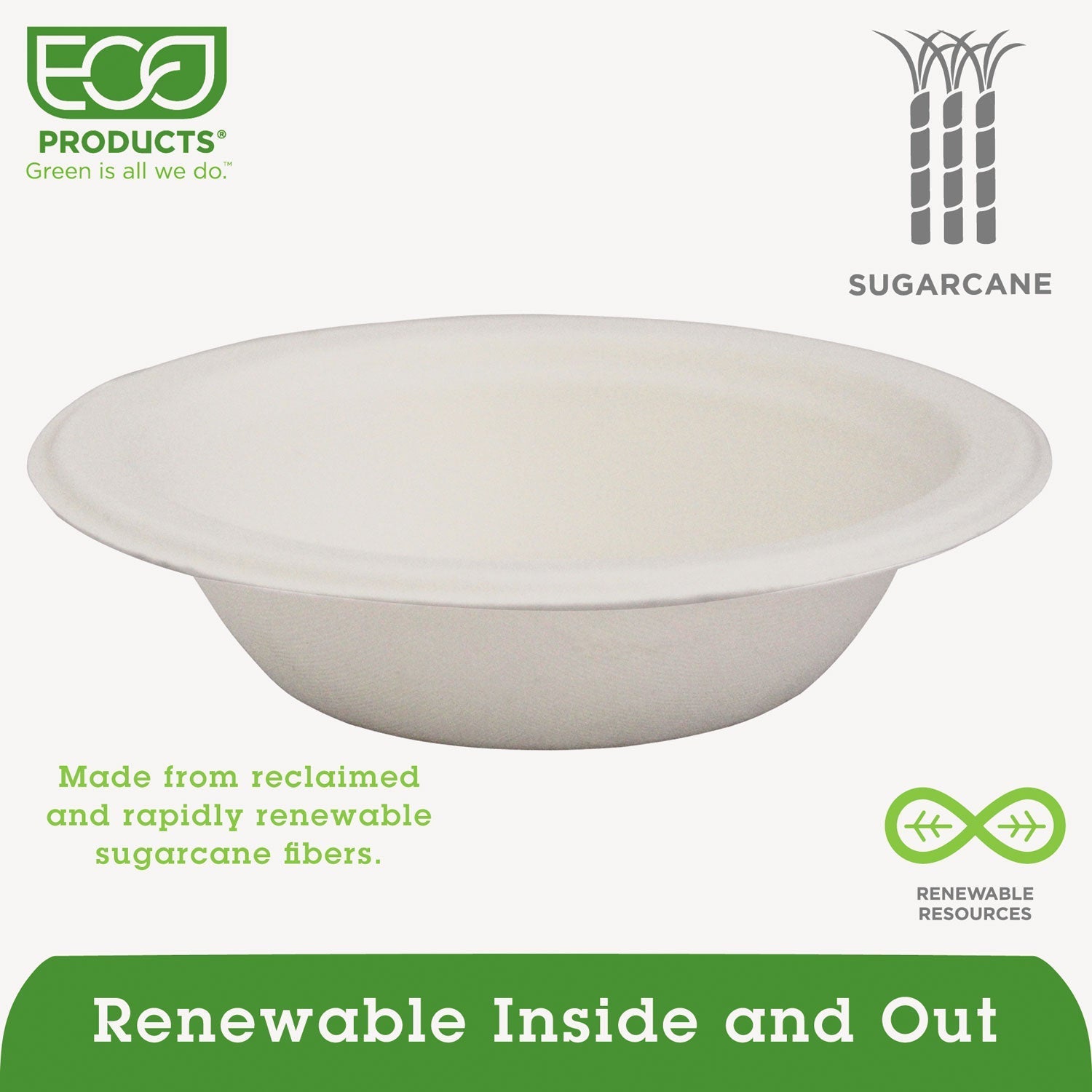 Eco - Products Renewable and Compostable Sugarcane Bowls, 12 oz, Natural White, 50/Packs - themonogram manor 