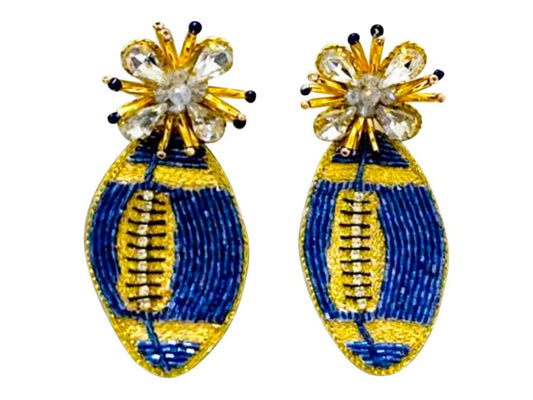 Football Burst Earrings - Blue and Gold - themonogram manor 