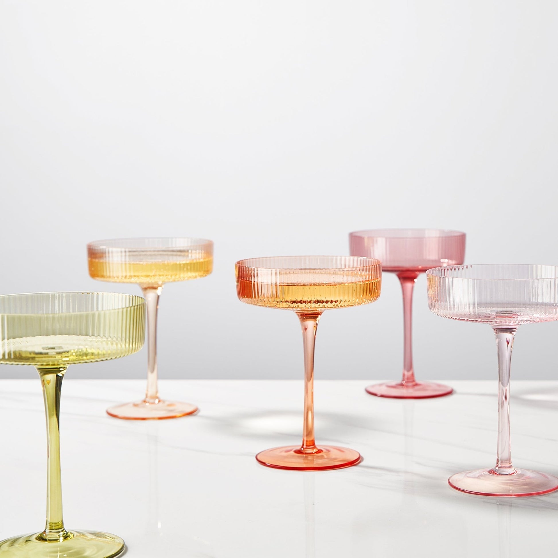 Como Ribbed Champagne Coupe Cocktail Glassware, Set of 5 - themonogram manor 