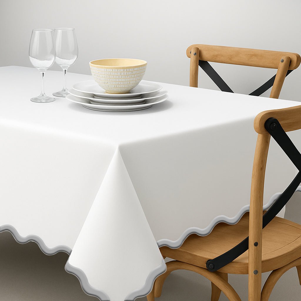 Applique Scalloped Embroidery Cotton Table Cloth - themonogram manor 