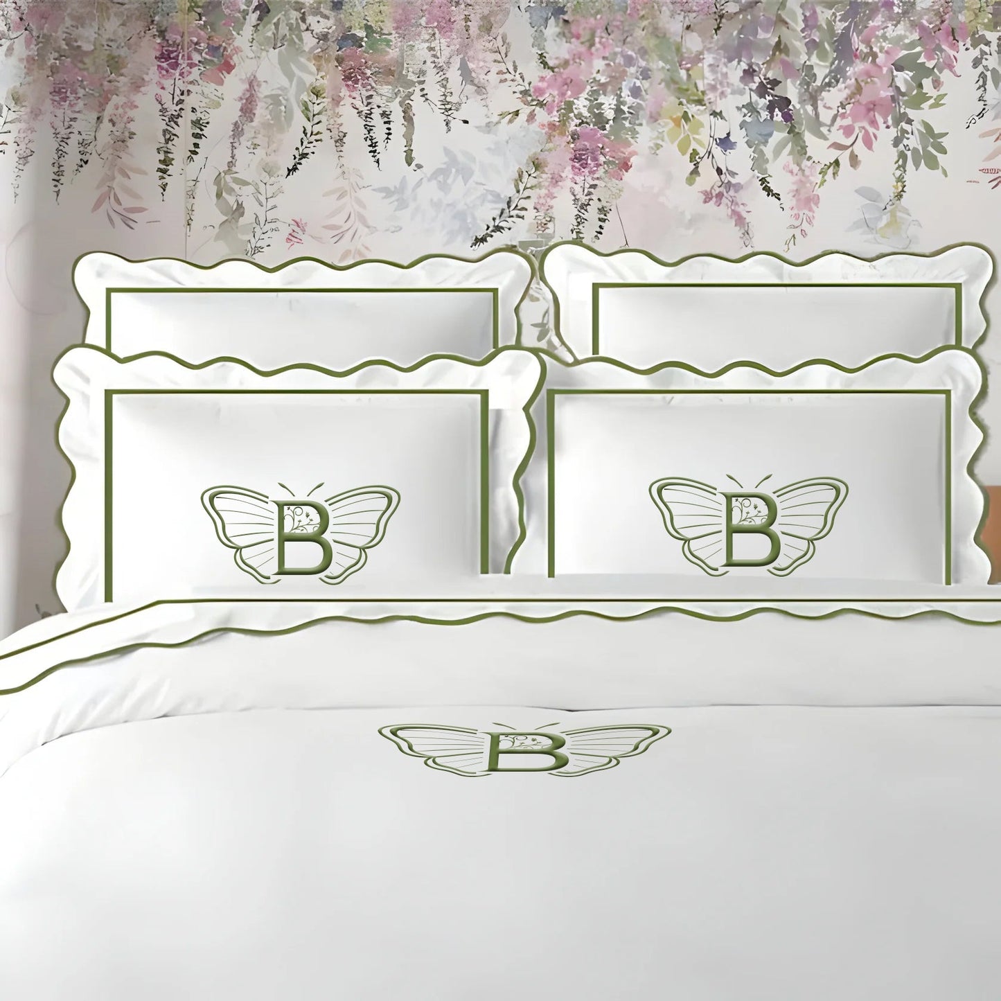 Monogram 400TC Cotton Scallop Embroidery & Border Sateen Solid Duvet Cover Set - themonogram manor 