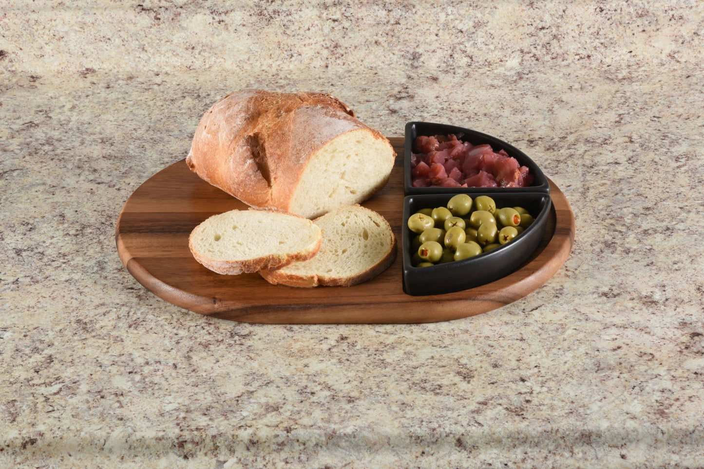 Charcuterie / Serving Tray w/ 2 Triangular Ceramic Bowls - themonogram manor 