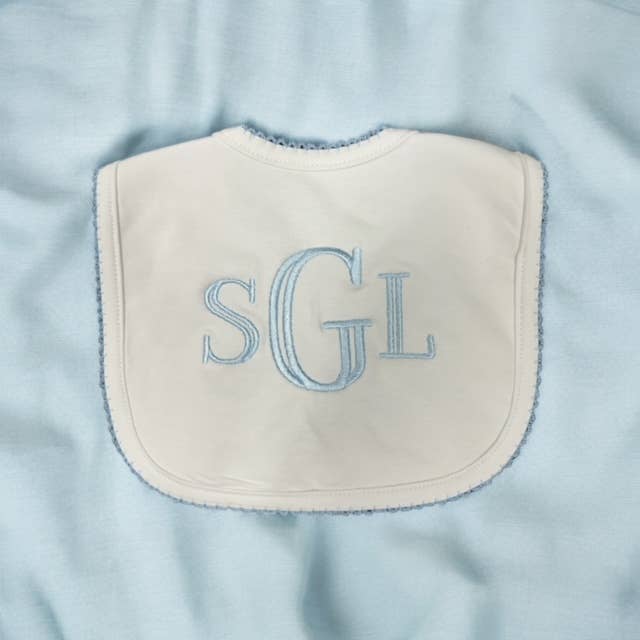Picot Trim /Bib Newborn, Baby Gift, Embroidery, Monogram - themonogram manor 