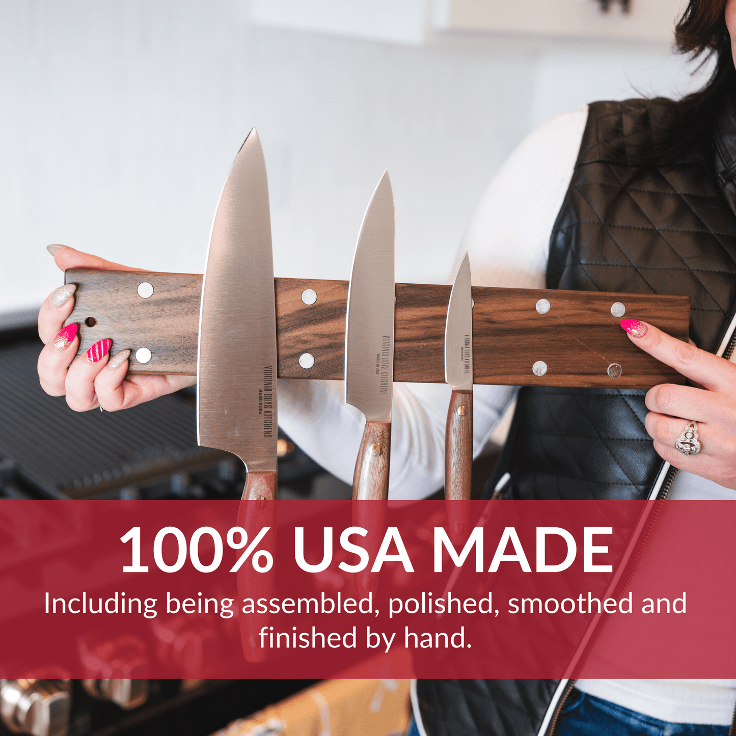 16" Wall Mounted Magnetic Walnut Wood Knife Rack - Holds 7 Knives - themonogram manor 