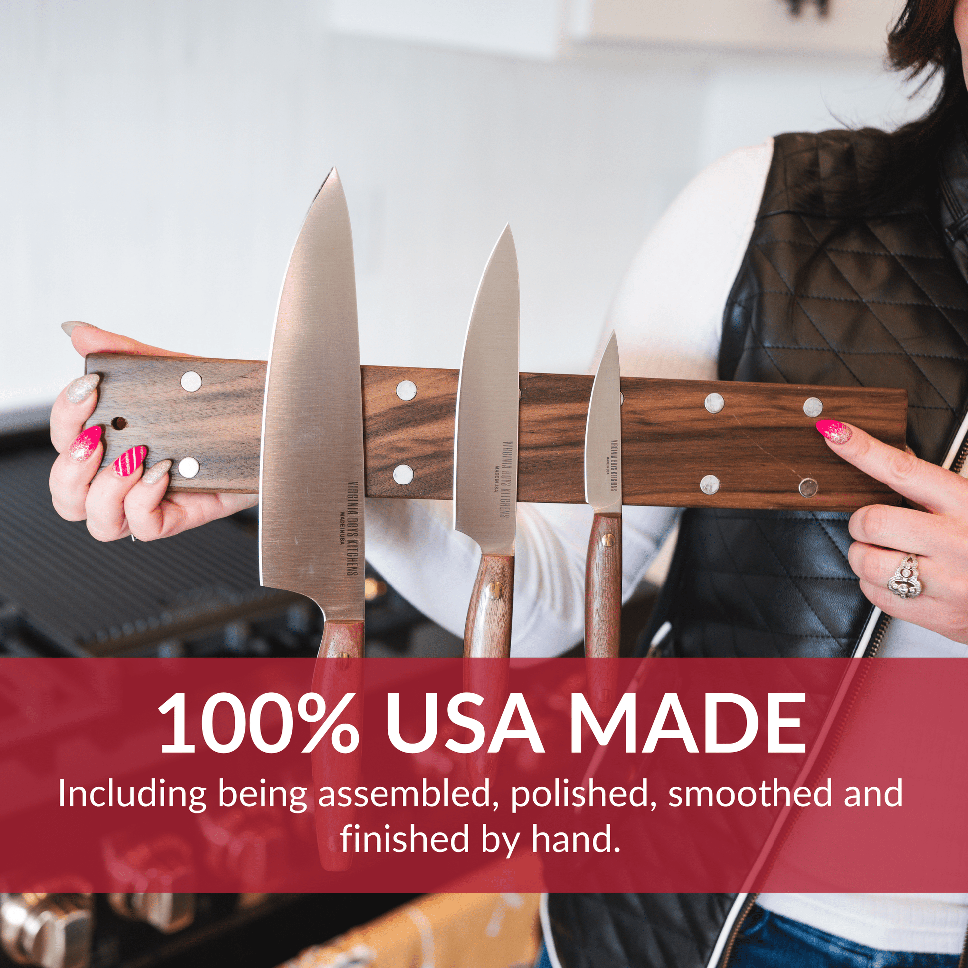 16" Wall Mounted Magnetic Walnut Wood Knife Rack - Holds 7 Knives - themonogram manor 