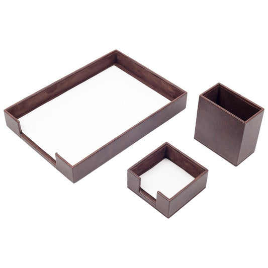 MOOG Leather Desk Set - 3 Accessories - Single Document Tray - Brown - 3 PCS - themonogram manor 
