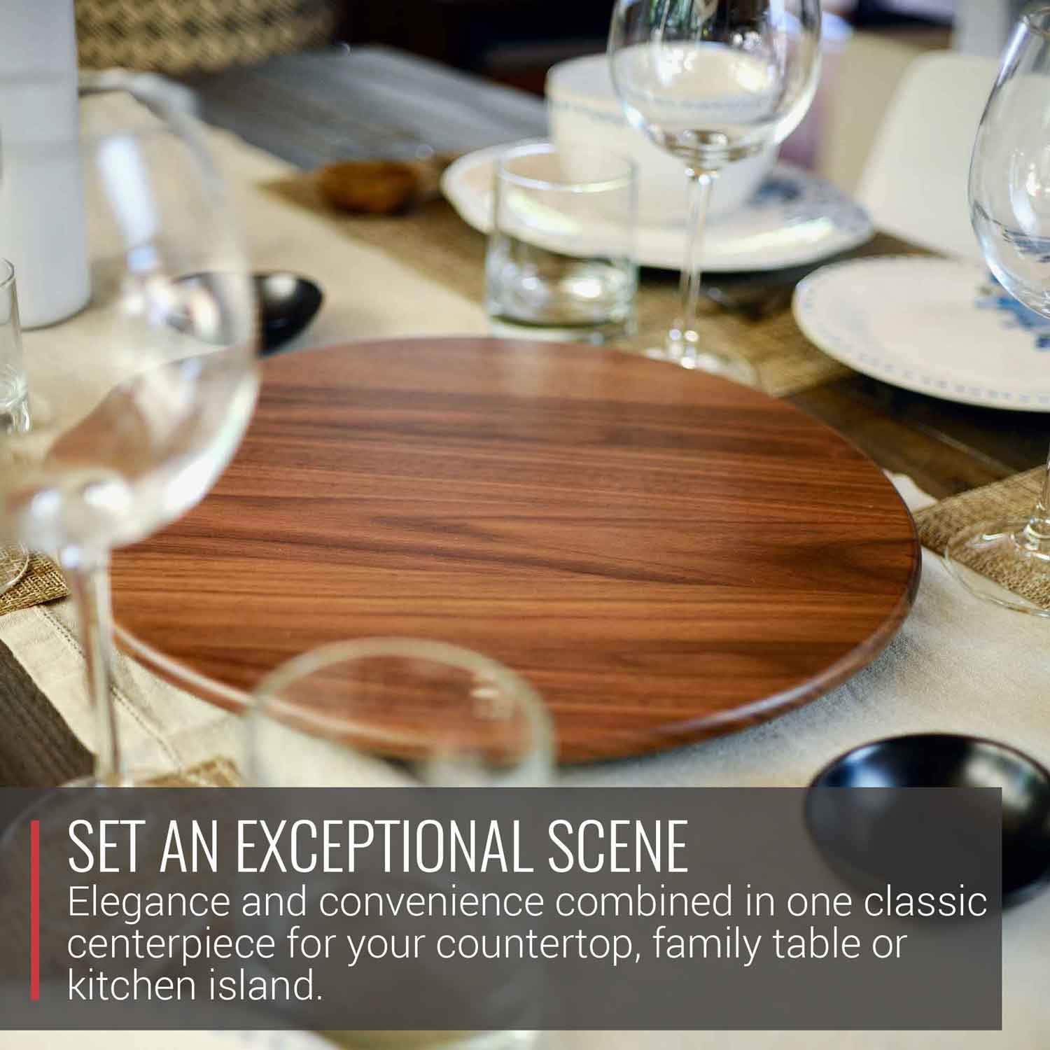 Walnut Wood Lazy Susan Centerpiece - themonogram manor 