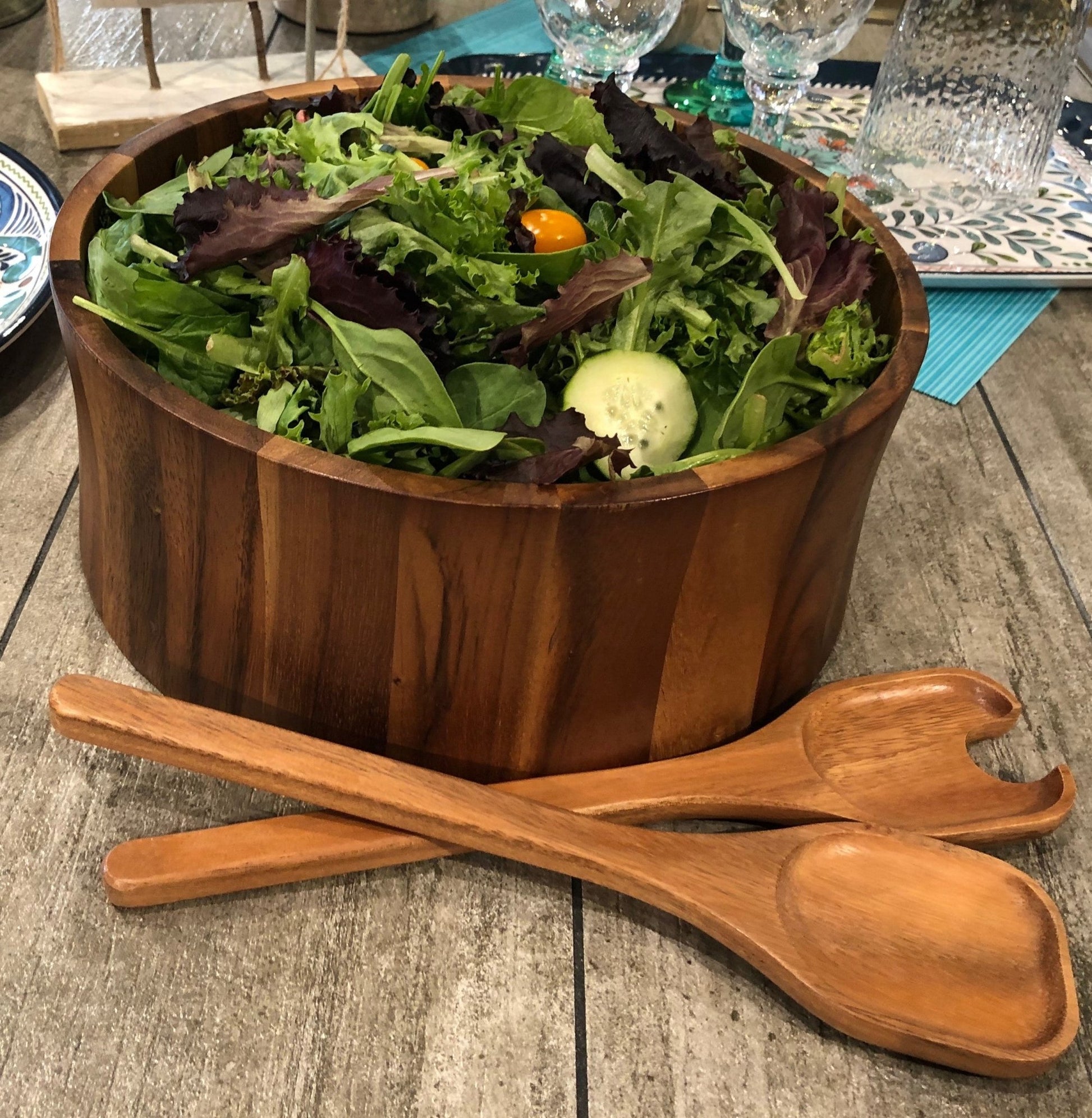 Extra Large Salad Bowl with Servers - 328C3 - themonogram manor 