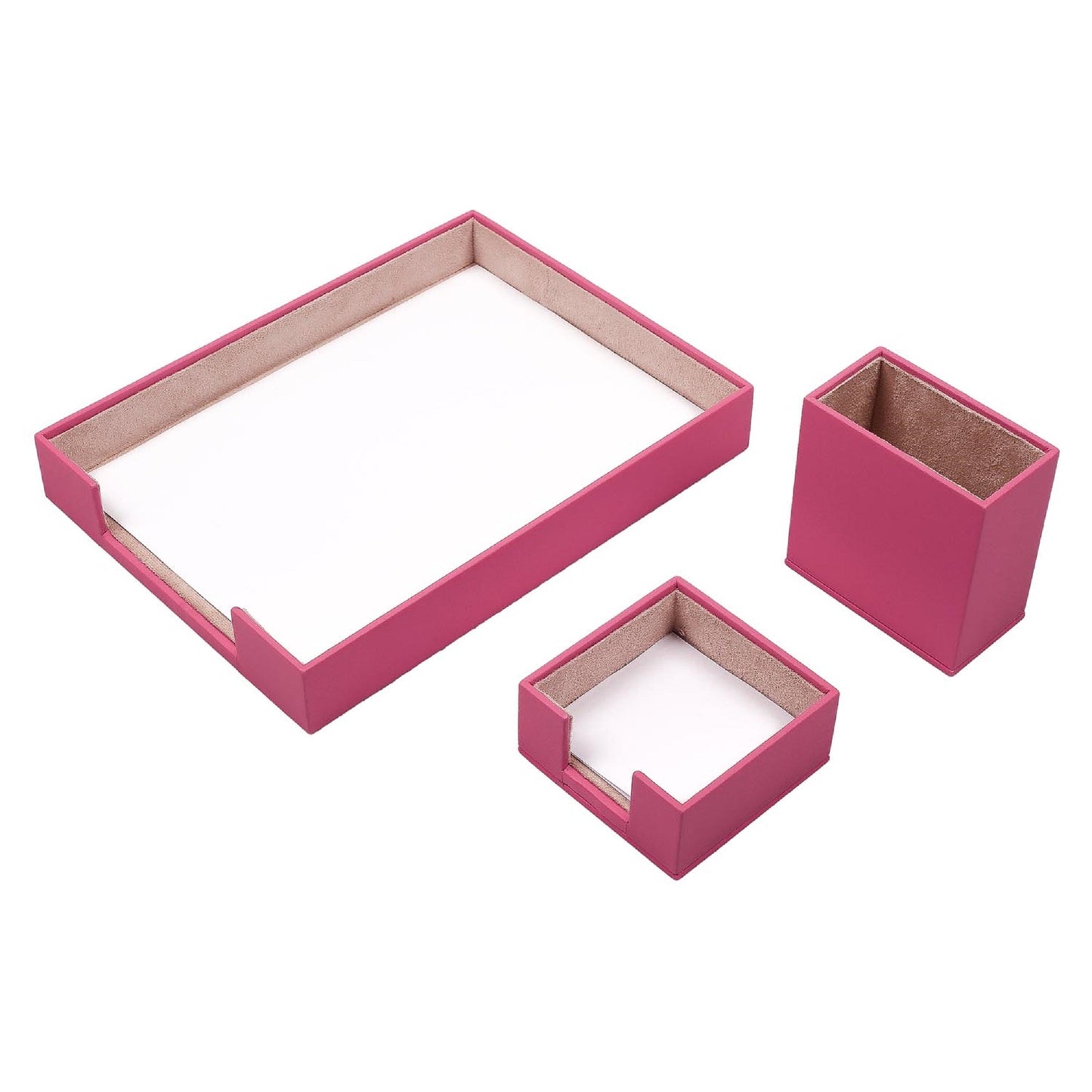 MOOG Leather Desk Set - 3 Accessories - Single Document Tray - Pink - 3 PCS - themonogram manor 