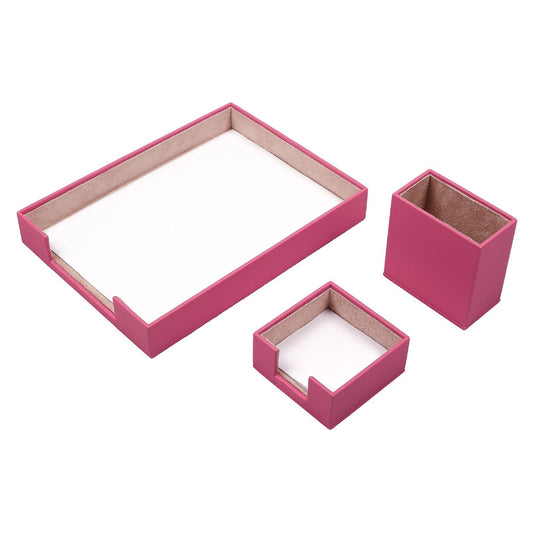 MOOG Leather Desk Set - 3 Accessories - Single Document Tray - Pink - 3 PCS - themonogram manor 