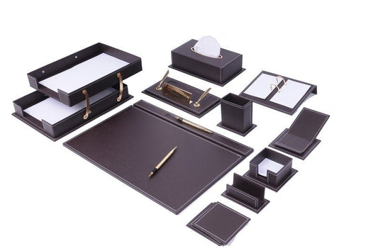 MOOG Luxury Desk Set - 14 Accessories - Brown - 14 PCS - themonogram manor 