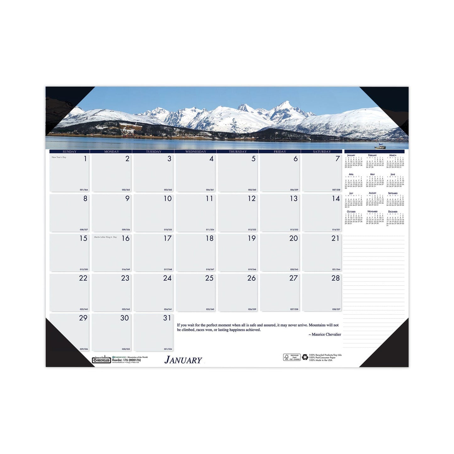 House of Doolittle Earthscapes Recycled Monthly Desk Pad Calendar, Mountains of the World Photos, 22 x 17, Black Corners,12 - Month(Jan - Dec): 2023 - themonogram manor 