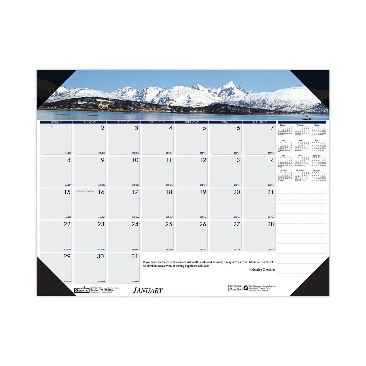 House of Doolittle Earthscapes Recycled Monthly Desk Pad Calendar, Mountains of the World Photos, 22 x 17, Black Corners,12 - Month(Jan - Dec): 2023 - themonogram manor 