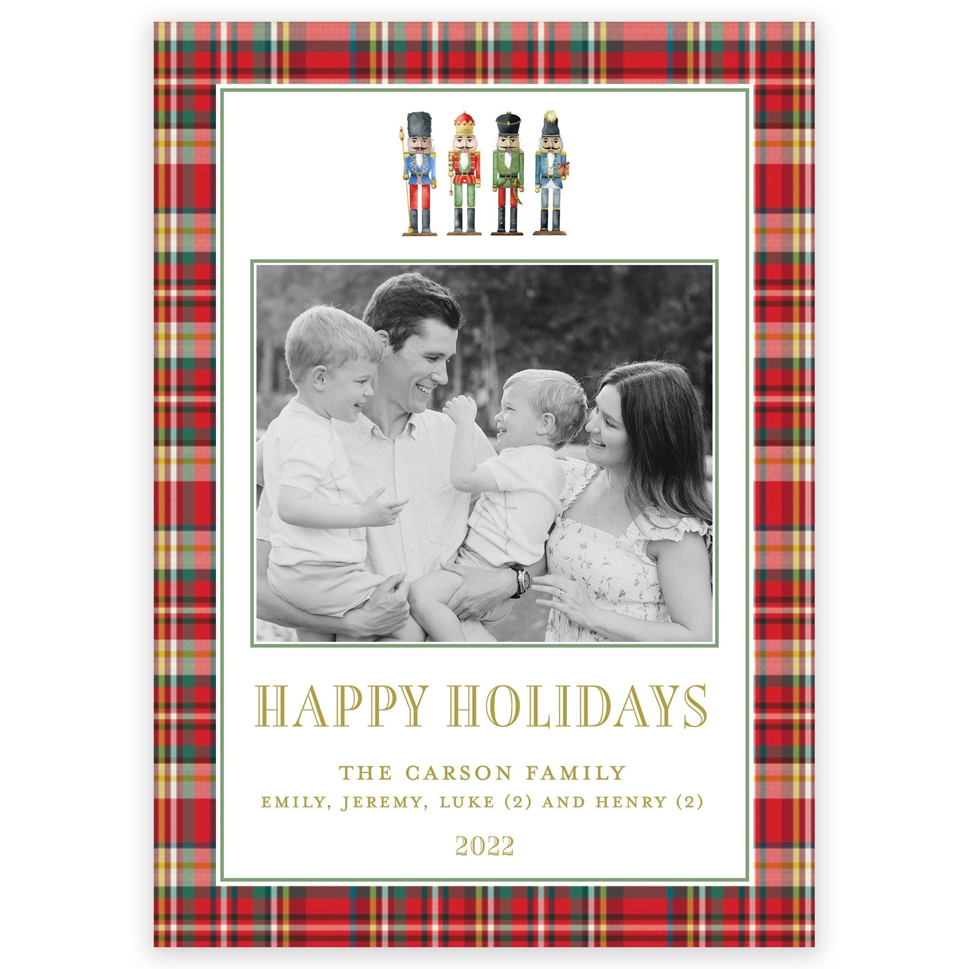 nutcracker plaid border portrait christmas card - themonogram manor 