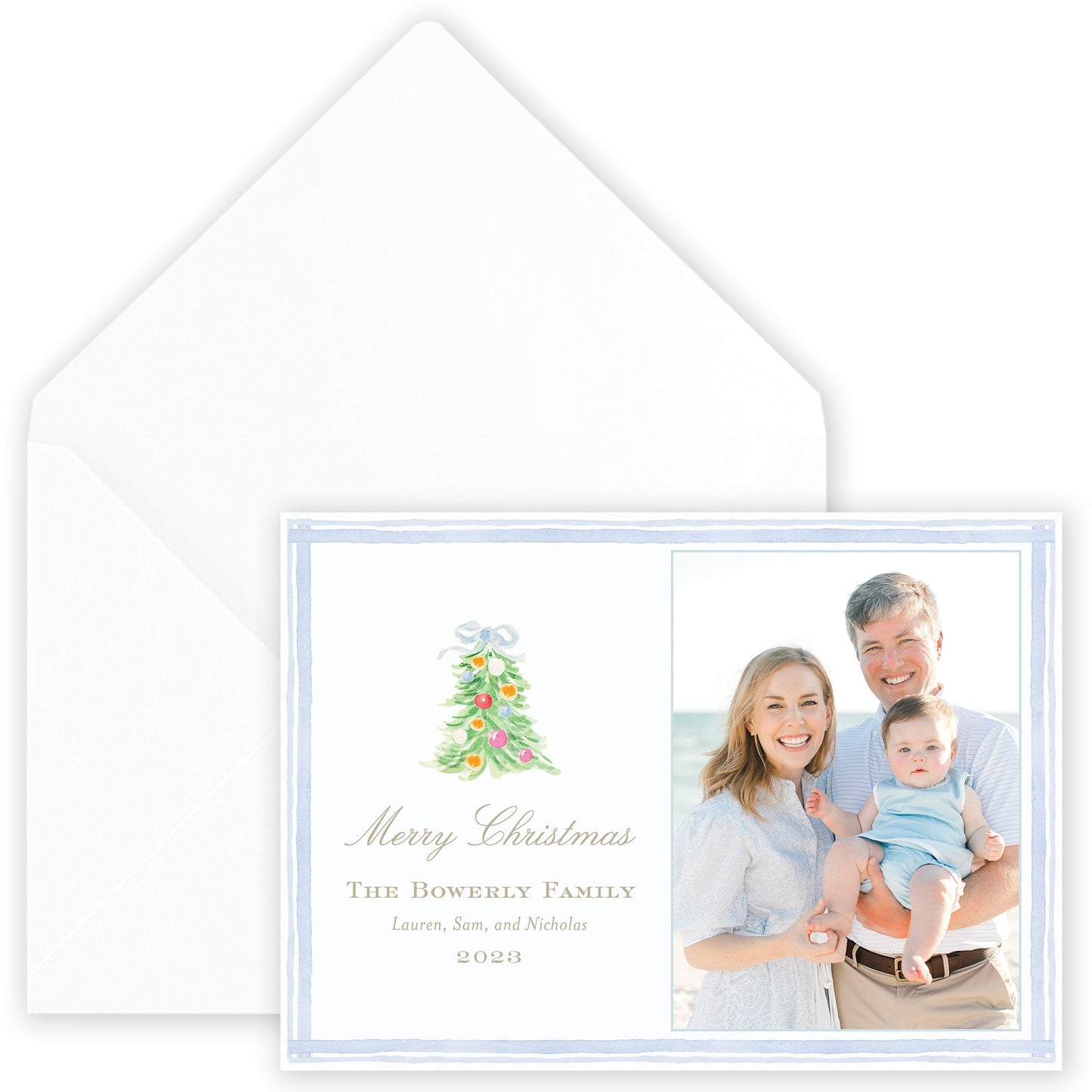oh, christmas tree blue horizontal holiday card - themonogram manor 