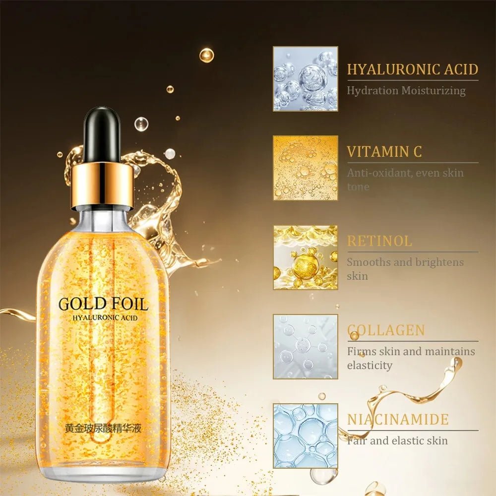 24K Gold Hyaluronic Acid Serum for Face Anti-Wrinkle Anti-Aging Brightening Moisturizing Skincare Facial Serum Essence Face Care - themonogram manor 