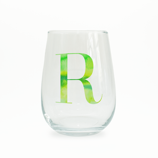 R Monogram Stemless Wine Glass - themonogram manor 