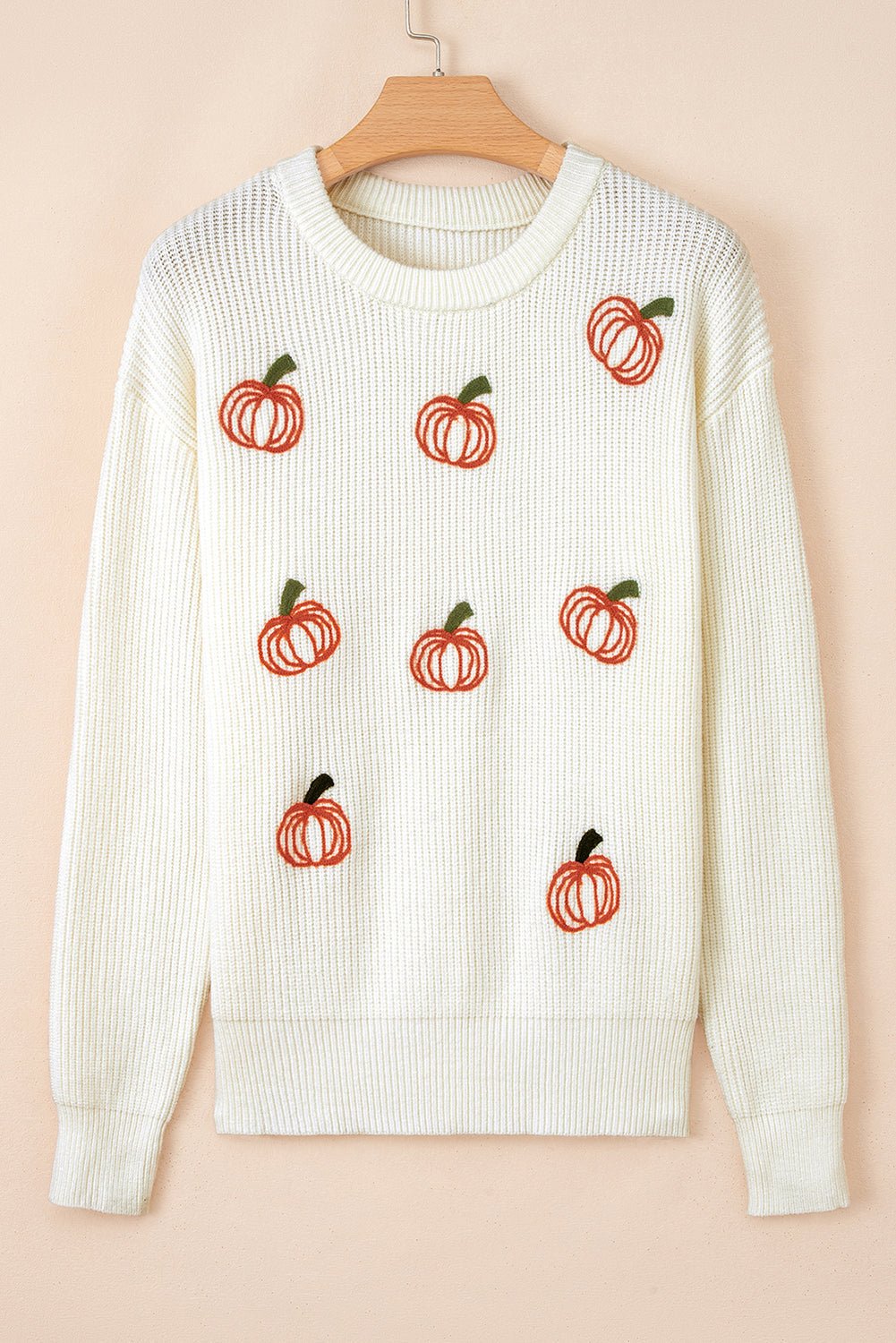 Halloween Pumpkin Embroidered Ribbed Thanksgiving Holiday Sweater - themonogram manor 