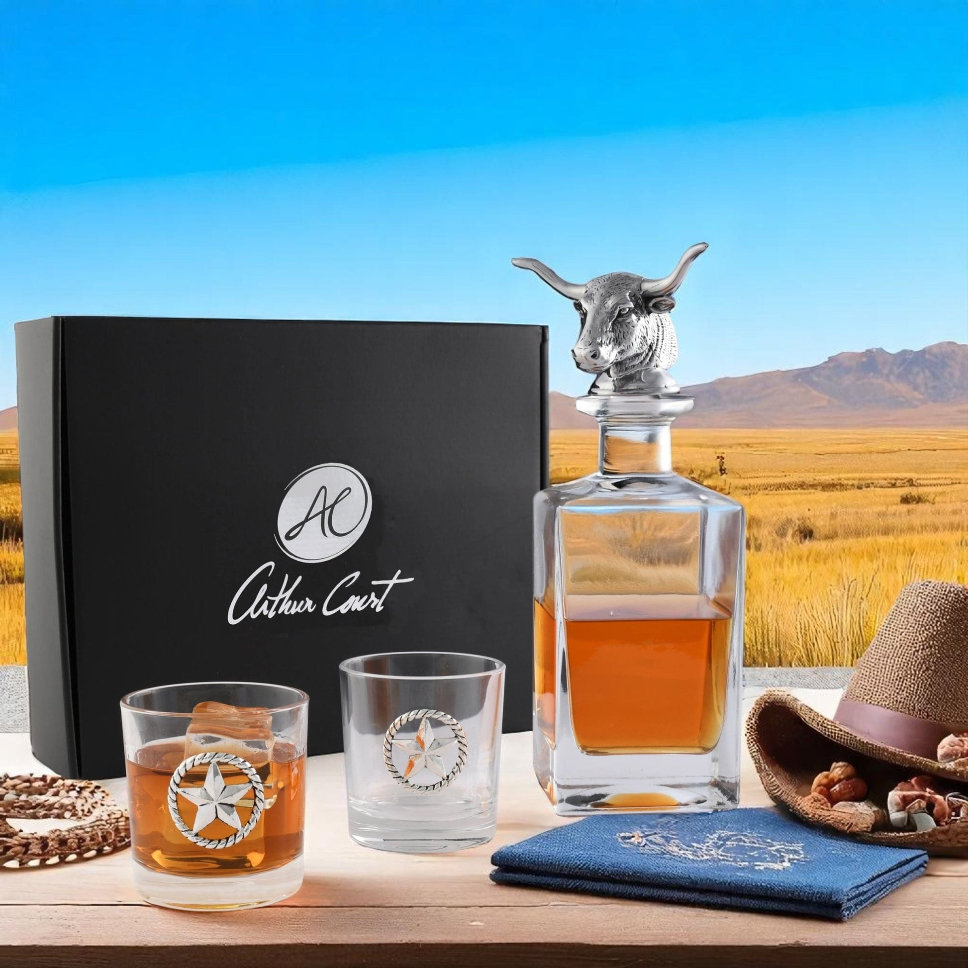 Longhorn Decanter Set with Pair of Glasses - themonogram manor 